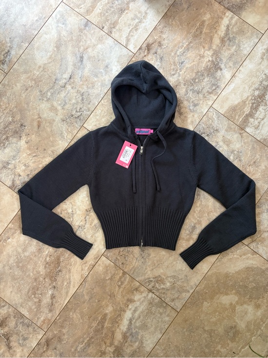 Edikted Sweaters - Edikted Black Cropped Hooded Zip Cardigan